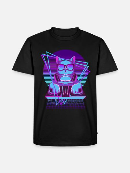 Vaporwave Katze DJ Pult Katze - Männer Premium Bio T-Shirt - Schwarz