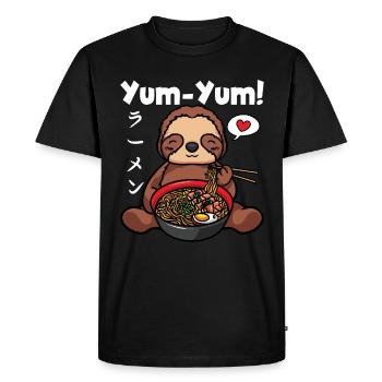 Yum Yum Japan Anime Ramen Noodle Sloth - Men's Premium Organic T-Shirt - black - Front - Nico (187cm)