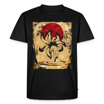 Renard à neuf queues Art rétro japonais - T-shirt Premium bio Homme - noir - Devant - Nico (187cm)