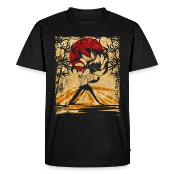 Renard à neuf queues Art rétro japonais - T-shirt Premium bio Homme - noir - Devant - Nico (187cm)