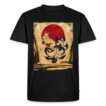 Renard à neuf queues Art rétro japonais - T-shirt Premium bio Homme - noir - Devant - Nico (187cm)