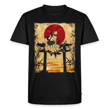 Renard à neuf queues Art rétro japonais - T-shirt Premium bio Homme - noir - Devant - Nico (187cm)