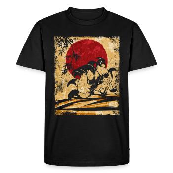 Renard à neuf queues Art rétro japonais - T-shirt Premium bio Homme - noir - Devant - Nico (187cm)
