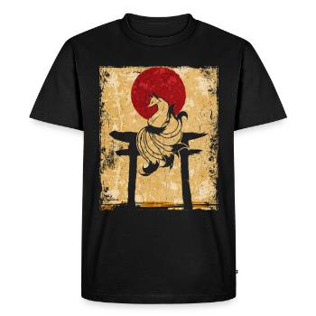 Renard à neuf queues Art rétro japonais - T-shirt Premium bio Homme - noir - Devant - Nico (187cm)