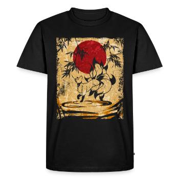 Renard à neuf queues Art rétro japonais - T-shirt Premium bio Homme - noir - Devant - Nico (187cm)