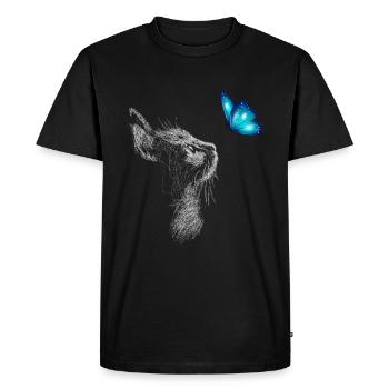 Cat Line Art avec Butterfly Cat Drawing Cat - T-shirt Premium bio Homme - noir - Devant - Nico (187cm)