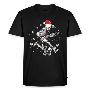 Skeleton Plays Electric Guitar Cat Christmas Hat - Men's Premium Organic T-Shirt - black - Front - Nico (187cm)