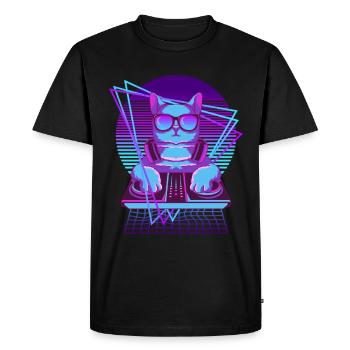 Party Music Techno Cats Vaporwave DJ Cat - Men's Premium Organic T-Shirt - black - Front - Nico (187cm)