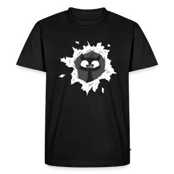 Le chat jette un coup d’œil hors du trou - T-shirt Premium bio Homme - noir - Devant - Nico (187cm)
