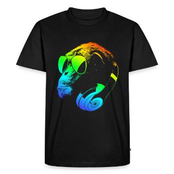 Monkey avec écouteurs DJ et lunettes de soleil - T-shirt Premium bio Homme - noir - Devant - Nico (187cm)
