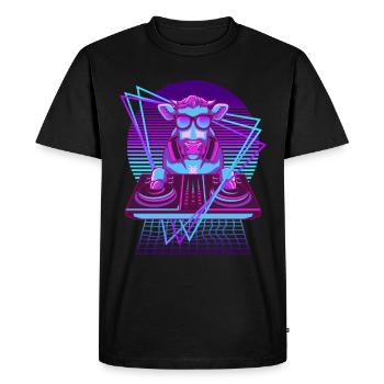 Vaporwave Cow DJ Booth Cow - Men's Premium Organic T-Shirt - black - Front - Nico (187cm)