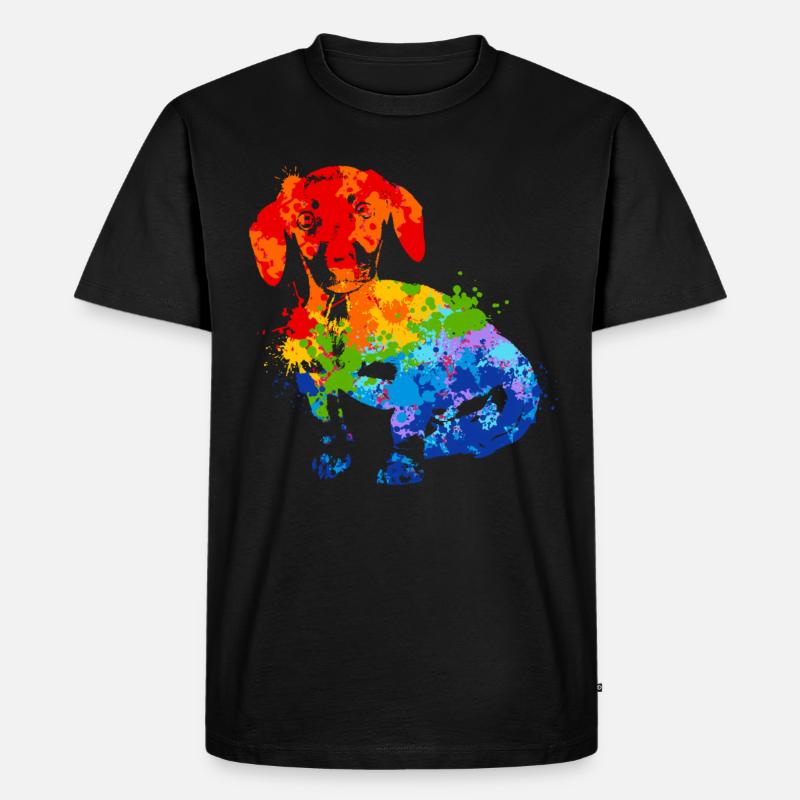 Farbspritzer Dackel Bunter Hund - Männer Premium Bio T-Shirt - Schwarz