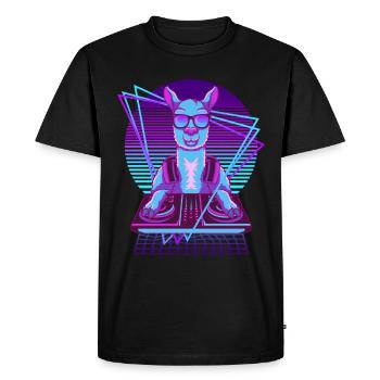 Vaporwave Llama DJ Bureau Lama - T-shirt Premium bio Homme - noir - Devant - Nico (187cm)