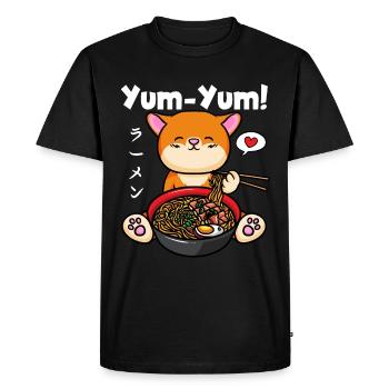 Yum Yum Japan Anime Ramen Noodle Cat - Men's Premium Organic T-Shirt - black - Front - Nico (187cm)