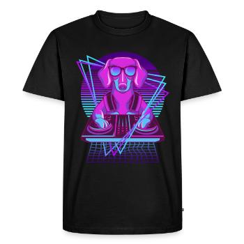 Vaporwave Dachshund DJ Bureau Teckel - T-shirt Premium bio Homme - noir - Devant - Nico (187cm)