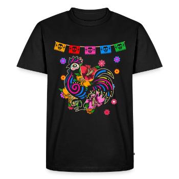 Jour du coq coloré mort mexicain - T-shirt Premium bio Homme - noir - Devant - Nico (187cm)