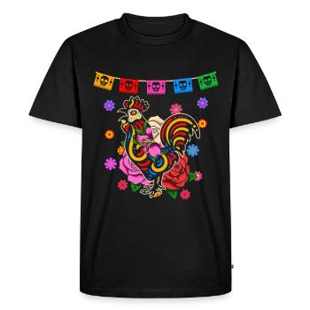 Jour du coq coloré mort mexicain - T-shirt Premium bio Homme - noir - Devant - Nico (187cm)