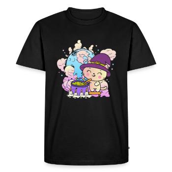 Sorcière Kawaii Crazy Cat - T-shirt Premium bio Homme - noir - Devant - Nico (187cm)