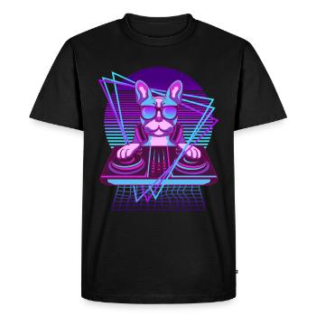 Techno Dog Vaporwave DJ French Bulldog - T-shirt Premium bio Homme - noir - Devant - Nico (187cm)