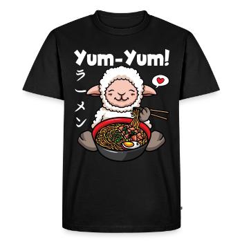 Yum Yum Japan Anime Ramen Noodle Sheep - Men's Premium Organic T-Shirt - black - Front - Nico (187cm)