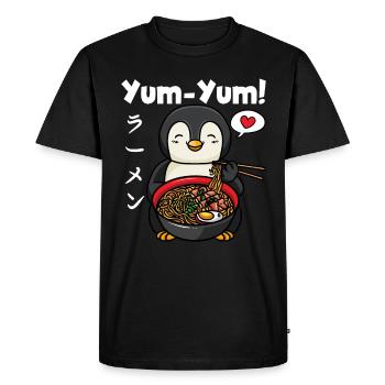 Yum Yum Japan Anime Ramen Noodle Penguin - Men's Premium Organic T-Shirt - black - Front - Nico (187cm)