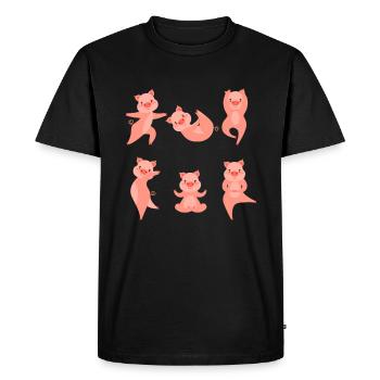 Yoga Pig Meditation Piggy Makes Yoga - Men's Premium Organic T-Shirt - black - Front - Nico (187cm)