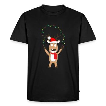 Renne fou avec des lumières de Noël - T-shirt Premium bio Homme - noir - Devant - Nico (187cm)