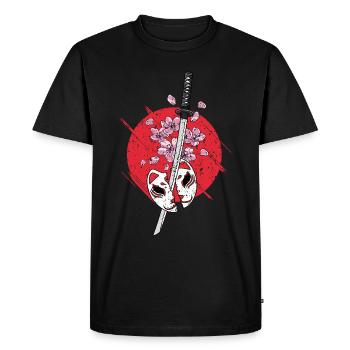 Japan Anime Mask Kitsune Samurai Sword - Men's Premium Organic T-Shirt - black - Front - Nico (187cm)