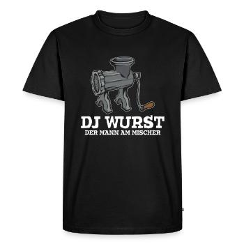 dj sausage the man at the mixer butcher meat grinder - Men's Premium Organic T-Shirt - black - Front - Nico (187cm)