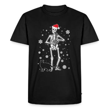 Squelette jouant du saxophone, chat, chapeau de Noël - T-shirt Premium bio Homme - noir - Devant - Nico (187cm)