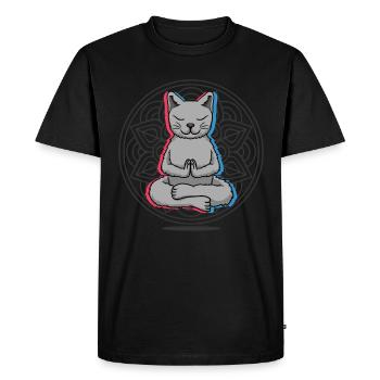 Namaste Cat Mandala Lotus Meditation Cat - Men's Premium Organic T-Shirt - black - Front - Nico (187cm)