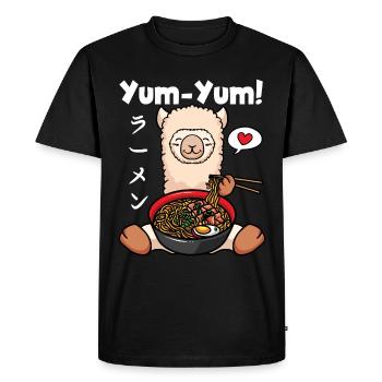 Yum Yum Japan Anime Ramen Noodle Llama - Men's Premium Organic T-Shirt - black - Front - Nico (187cm)