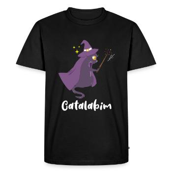 Cat Magician Wizard Cat with Magic Wand - Men's Premium Organic T-Shirt - black - Front - Nico (187cm)