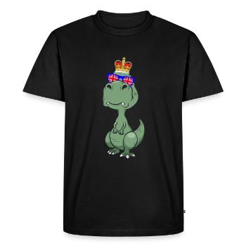 Dino portant la couronne de la reine d’Angleterre - T-shirt Premium bio Homme - noir - Devant - Nico (187cm)