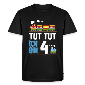 4. Geburtstag Tut Tut Eisenbahn Zug 4 Jahre - Männer Premium Bio T-Shirt - Schwarz - Vorne - Nico (187cm)