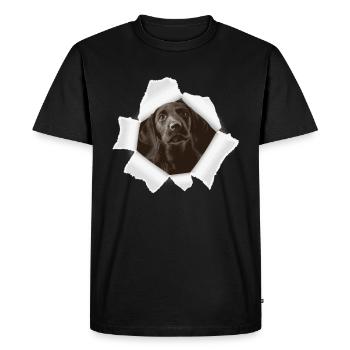 Dog peeking through hole - Men's Premium Organic T-Shirt - black - Front - Nico (187cm)