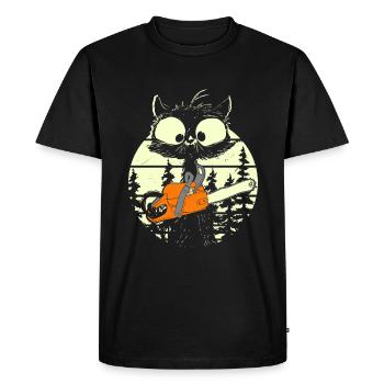 Chat avec tronçonneuse - T-shirt Premium bio Homme - noir - Devant - Nico (187cm)