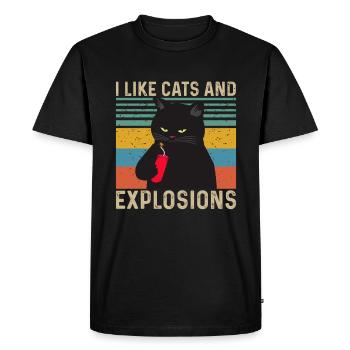 J’aime Cats and Explosions - T-shirt Premium bio Homme - noir - Devant - Nico (187cm)