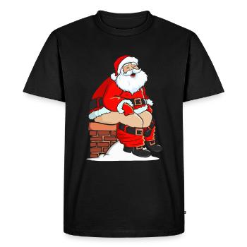 Père Noël faisant caca dans la cheminée - T-shirt Premium bio Homme - noir - Devant - Nico (187cm)