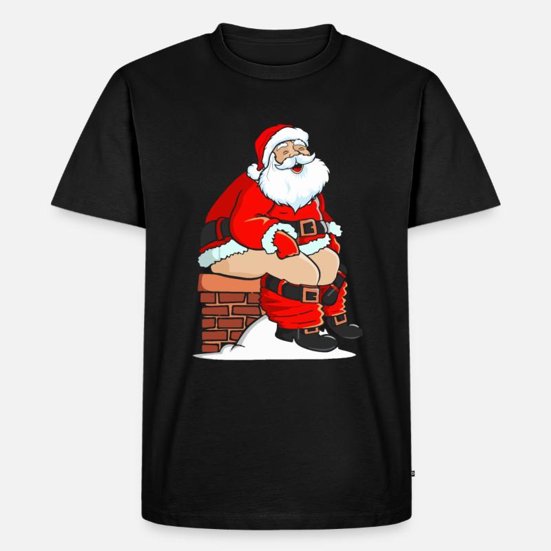 Santa Claus Pooping In Chimney - Männer Premium Bio T-Shirt - Schwarz