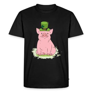 Cochon chanceux avec haut-de-forme et trèfle - T-shirt Premium bio Homme - noir - Devant - Nico (187cm)