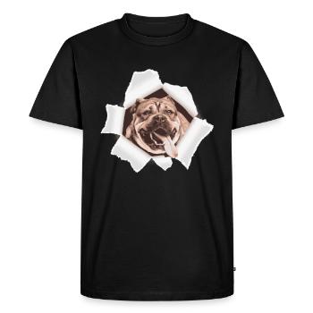 Dog peeking through hole - Men's Premium Organic T-Shirt - black - Front - Nico (187cm)