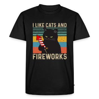 J’aime les chats et les feux d’artifice - T-shirt Premium bio Homme - noir - Devant - Nico (187cm)