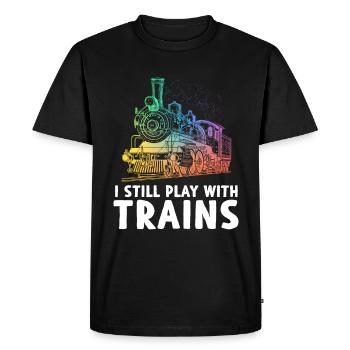 Je joue toujours avec Trains Railroad - T-shirt Premium bio Homme - noir - Devant - Nico (187cm)