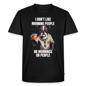 Je n’aime pas les gens du matin ou le matin ou les gens - T-shirt Premium bio Homme - noir - Devant - Nico (187cm)