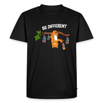 Be Different chat avec des chauves-souris et des feux d’artifice - T-shirt Premium bio Homme - noir - Devant - Nico (187cm)