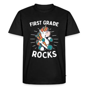 Allô 1ère année - Bonjour les roches de première année - T-shirt Premium bio Homme - noir - Devant - Nico (187cm)