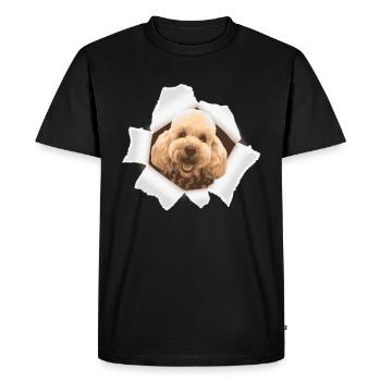 Poodle peeking through hole - Men's Premium Organic T-Shirt - black - Front - Nico (187cm)