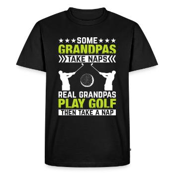 Jouer au golf, c’est vivre !- Swing the golf club - T-shirt Premium bio Homme - noir - Devant - Nico (187cm)