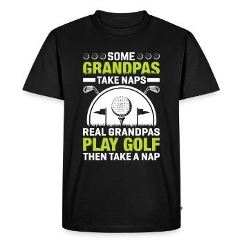 Jouer au golf, c’est vivre !- Swing the golf club - T-shirt Premium bio Homme - noir - Devant - Nico (187cm)